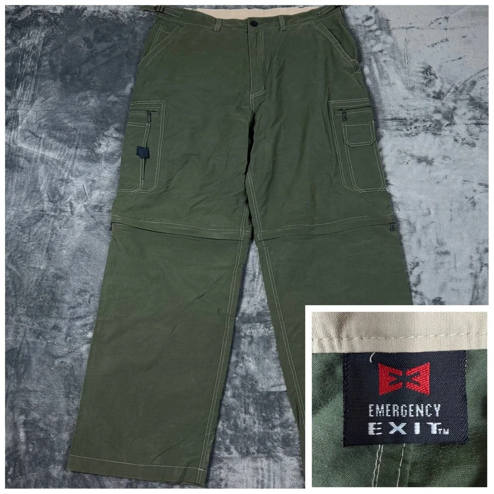 Emergency Exit Mens Convertible Cargo Pants Olive Green Zip Off 38x32 Hiking‎